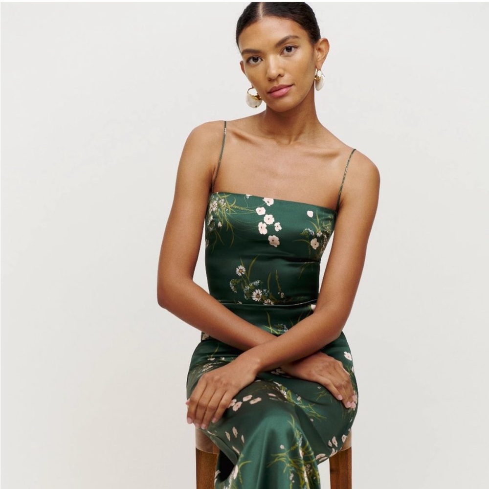 Reformation Green Floral Dress